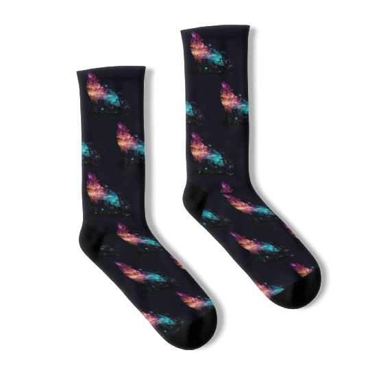 Wolf Print, Cosmic Wolves, Animal Print, Cosmos Socks