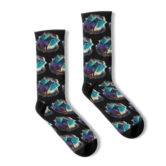 Wolf Print, Cosmic Wolves, Animal Print, Cosmos Socks