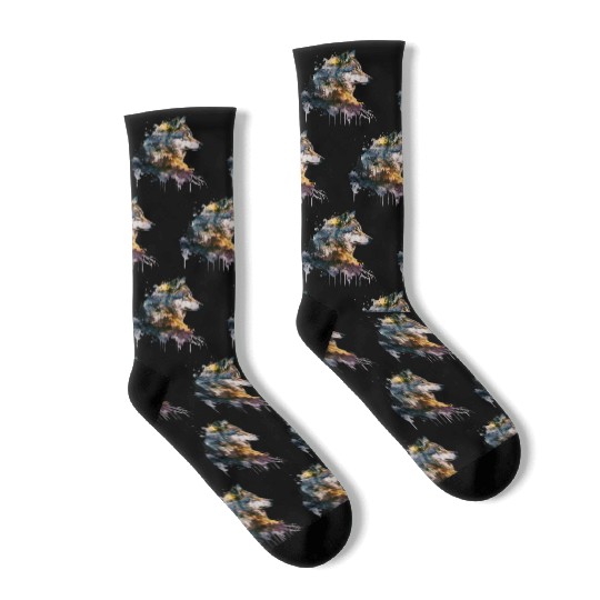 Wolf Print, Cosmic Wolves, Animal Print, Cosmos Socks