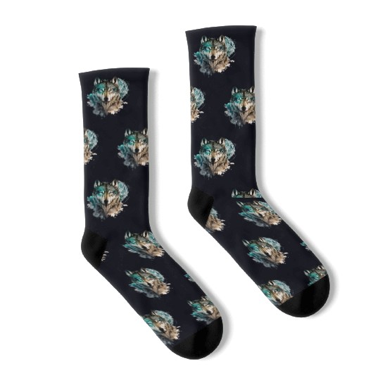 Wolf Print, Cosmic Wolves, Animal Print, Cosmos Socks