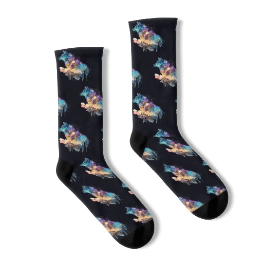 Wolf Print, Cosmic Wolves, Animal Print, Cosmos Socks