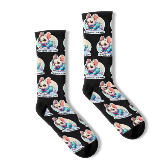 Stay Positive French Bulldog Motivational Words Socks