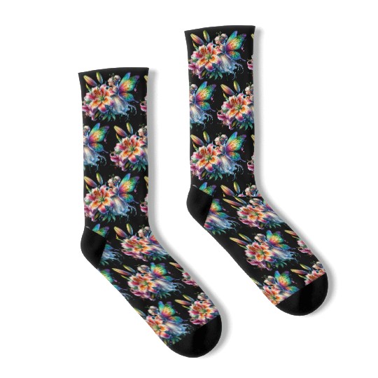 Tiger Lily Fairy Floral Fantasy Watercolor Socks