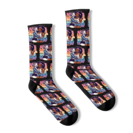 Cute Sapphic Lesbian Whitey Melanin Rainbow Pride Socks