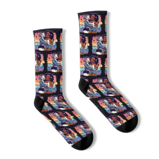 Cute Sapphic Lesbian Whitey Melanin Rainbow Pride Socks