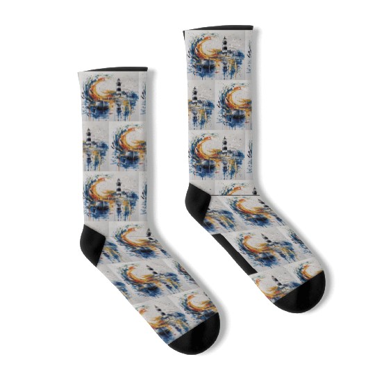 Coastal lighthouse painting Socks