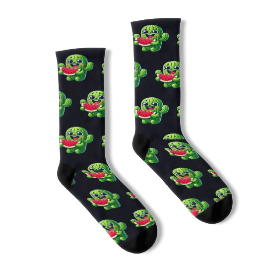 Cute Cactus Comic With Watermelon Fruity Socks
