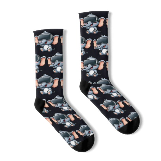 Elephant VR virtual reality gamer cute cartoon Socks