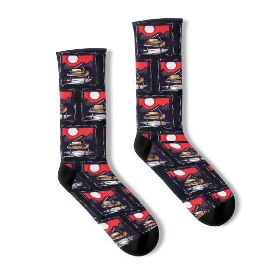 Japan Red Sun & Nature Piano Socks
