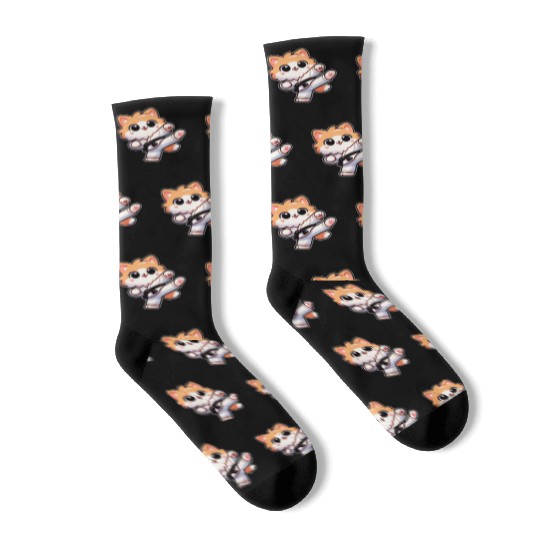 Karate Taekwondo Funny Cat Jiu Jitsu Women Girls Socks