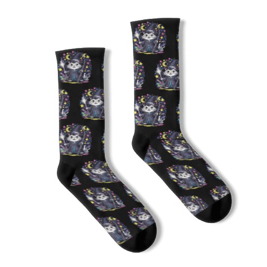 Charming Wizard Cat Casting Magic Socks
