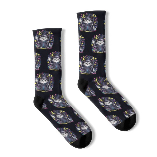 Charming Wizard Cat Casting Magic Socks