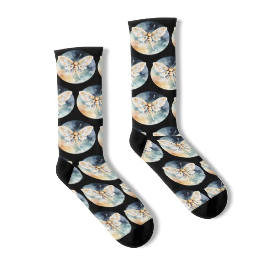 Dreamlike Flight: A Moth's Dance Among the Stars Socks