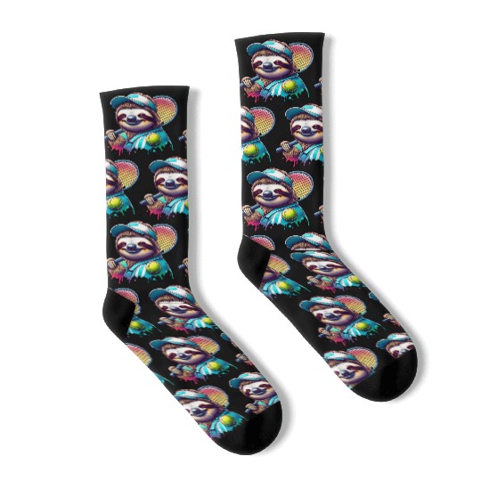 Sloth Tennis Player Court Match Design Socks