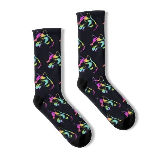 Colorful Pop Art Belgian Malinois Dog Face Socks