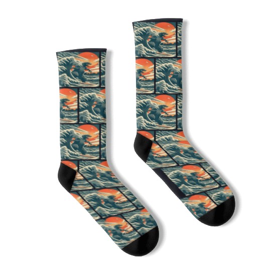 Japanese Monster Kaiju Funny Art Socks