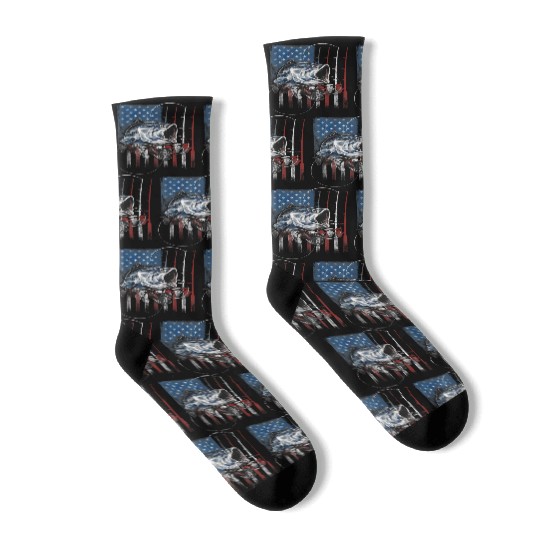 Fishing US Flag Vintage Bass Fisherman Gift Socks