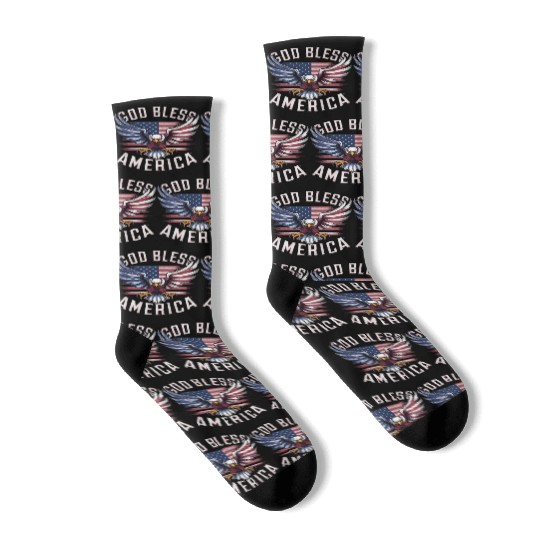 God Bless America Eagle Happy 4th Of July US Flag Socks