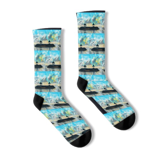 Peaceful sunset on beach scene with acrylic Socks