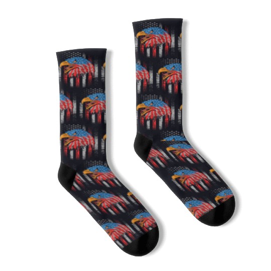 Retro US Flag Funny 4th July Bald Eagle Patriotic Socks