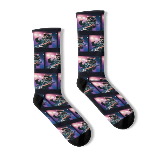 Funny Cat Plays Guitar Instruments Cute Concert Socks