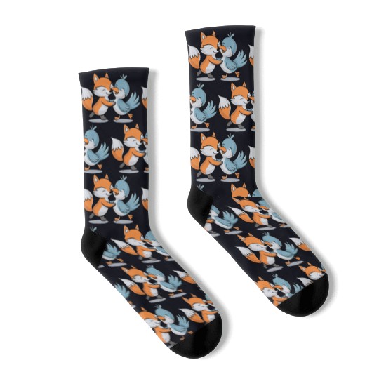 Cute Fox and Bird Friends Socks