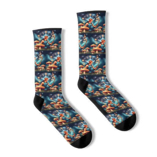 Sagittarius zodiac sign with mushrooms Socks