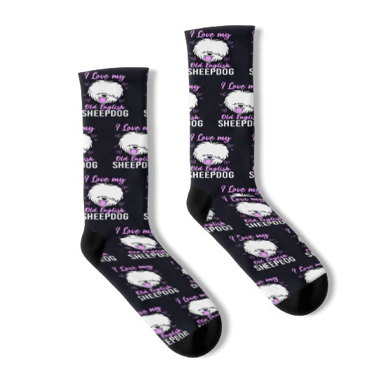 I Love My Dog Old English Sheepdog Socks