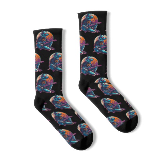 Blue Wolf Moon Guitar Player Retro Sunglasses Socks