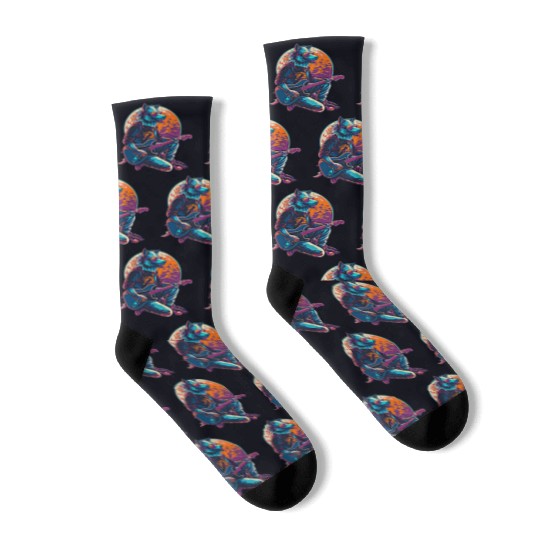 Blue Wolf Moon Guitar Player Retro Sunglasses Socks