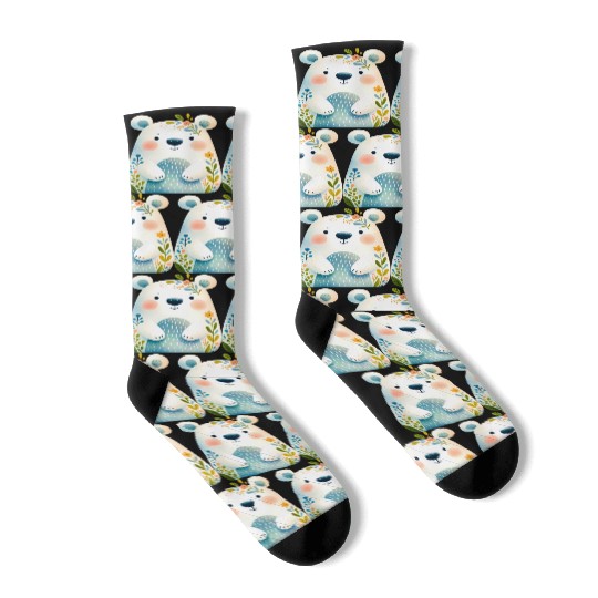 White bear cub with flowers Socks