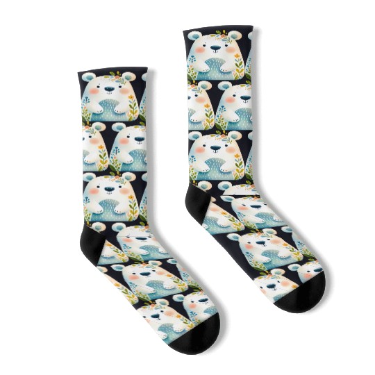 White bear cub with flowers Socks