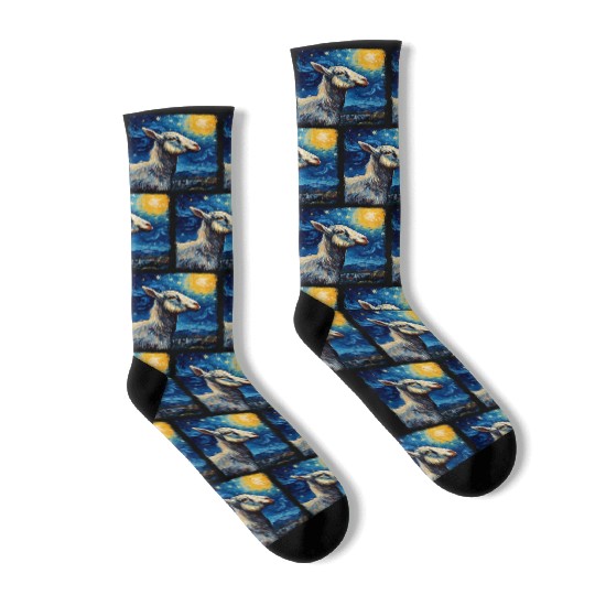 Goat Farm Animal Farmer Starry Night Painting Socks