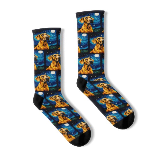 Great Dane Dog Starry Night Painting Socks