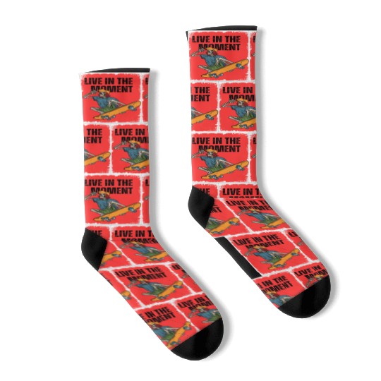 Funny playful Skateboarder: Live in the Moment Socks