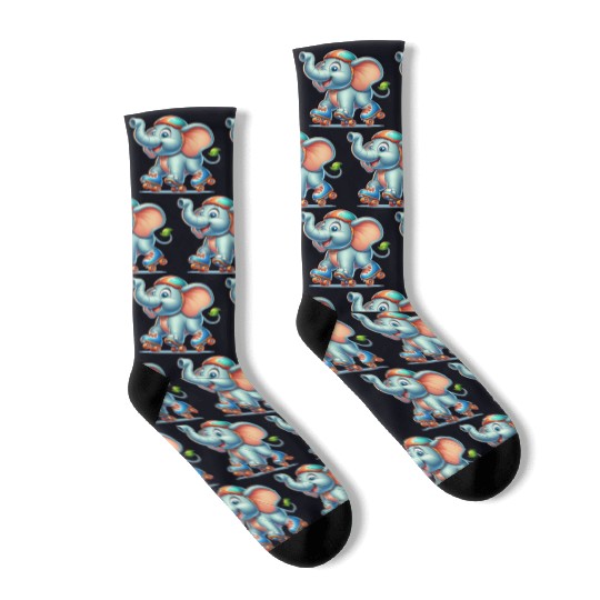 Cute Inline Skater Elephant Socks