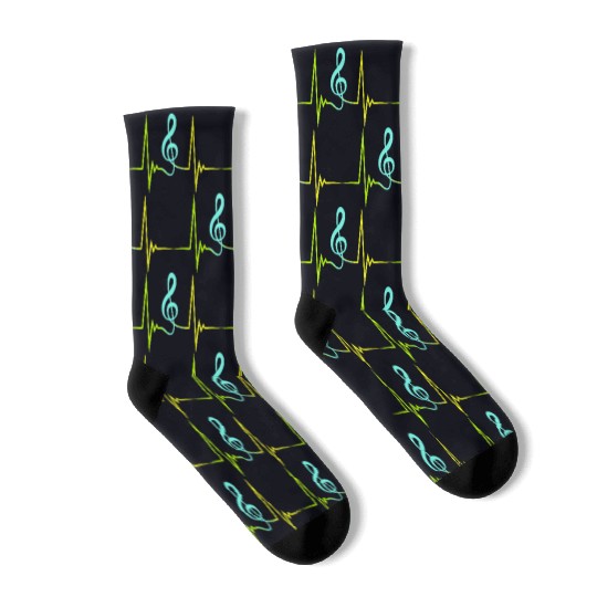Music Clef Note Violin Treble Sound Pulse ECG Socks