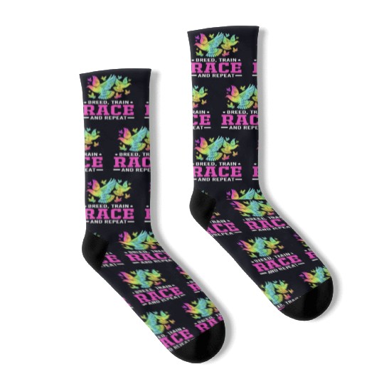 Retro Breed Train Race And Repeat Funny Pigeon Socks
