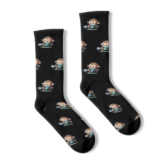 Cute Soccer Player Monkey Socks