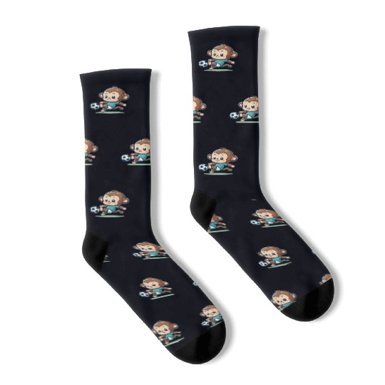 Cute Soccer Player Monkey Socks