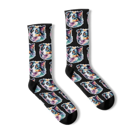 Border Collie Watercolor Socks