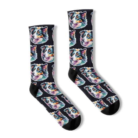 Border Collie Watercolor Socks