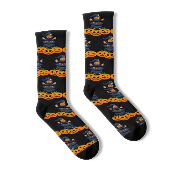 Cute Night Halloween Cat Lovers Socks