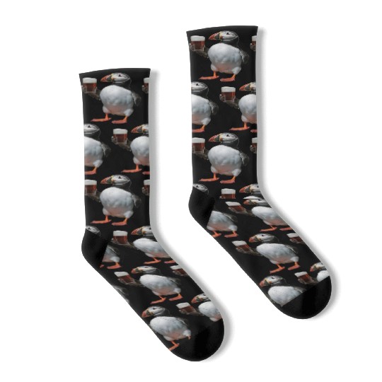 Atlantic Puffin Drinking Beer Realistic Socks