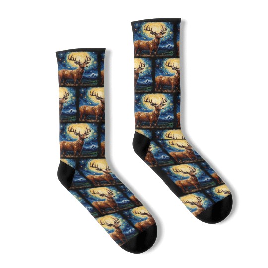 Deer Hunter Deer Hunting Starry Night Painting Socks