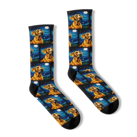 Great Dane Dog Starry Night Painting Socks