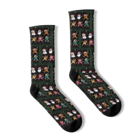 Dabbing Santa Elf Friends Christmas Boys Girls Men Socks