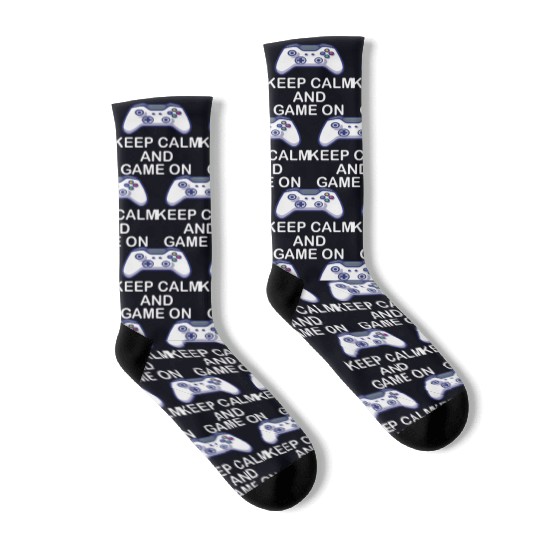 keep calm and Game on Art Socks Gift for Gamers