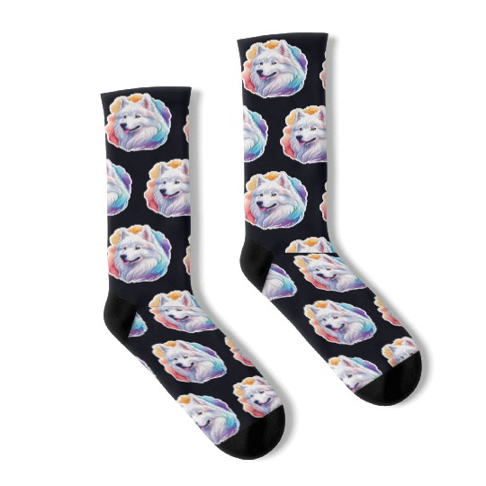 Samoyed Dog Watercolor Socks