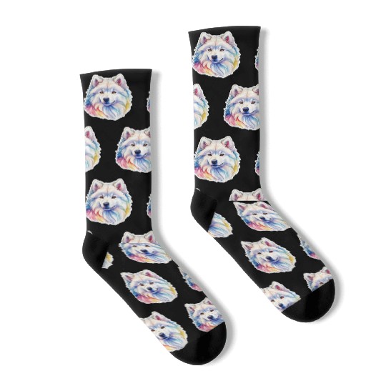 Samoyed Dog Watercolor Socks